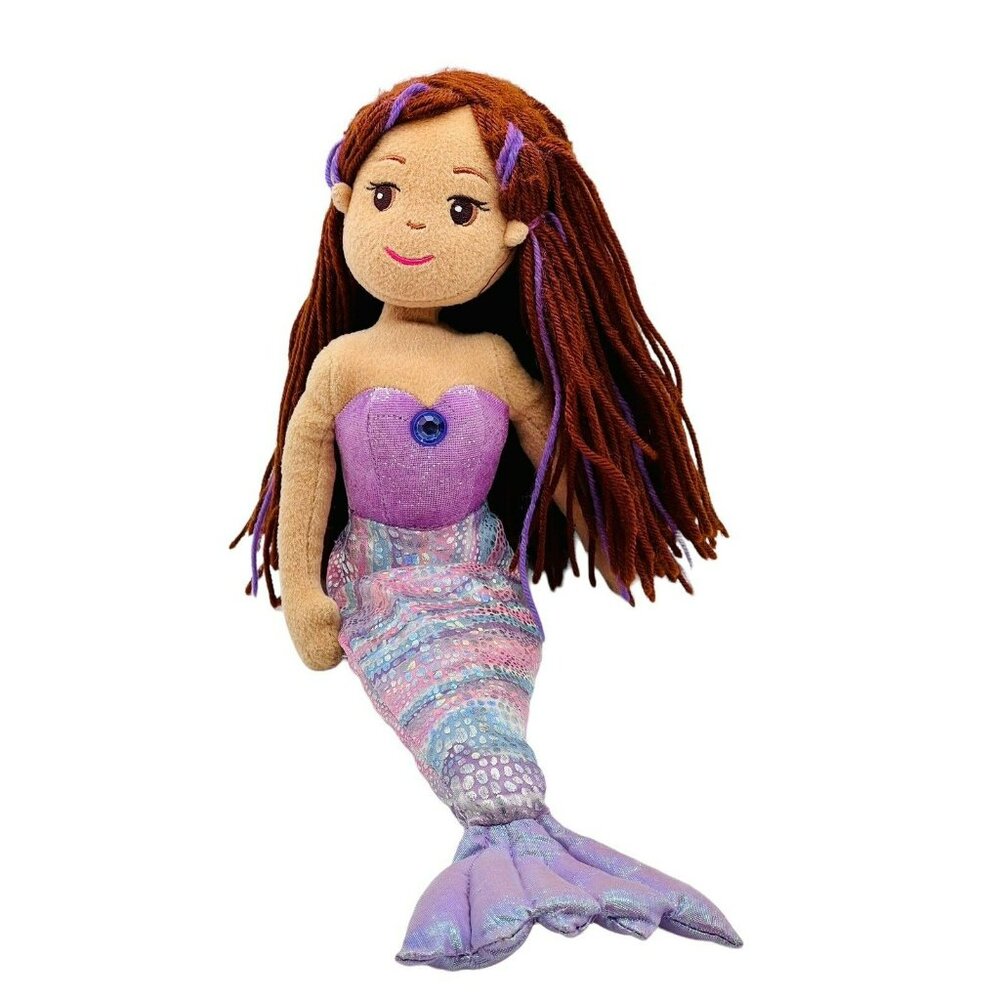 Aurora Sea Sparkles Merissa Mermaid Plush 16" Purple‎ Gem Brown Hair Sewn Eyes